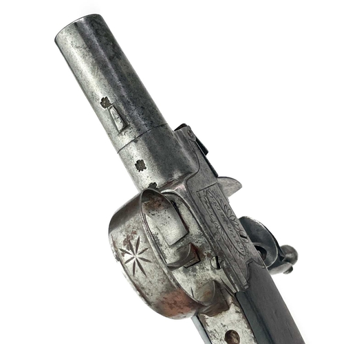 297 - A Flintlock pocket pistol signed Pritchard. With mahogany grip, length 16cm.