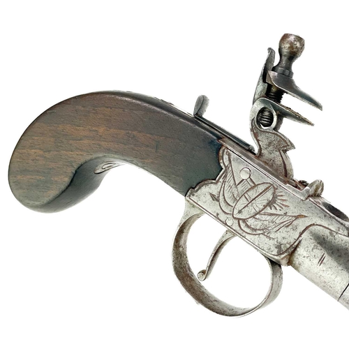 297 - A Flintlock pocket pistol signed Pritchard. With mahogany grip, length 16cm.