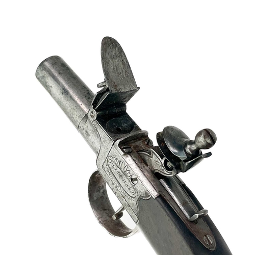 297 - A Flintlock pocket pistol signed Pritchard. With mahogany grip, length 16cm.