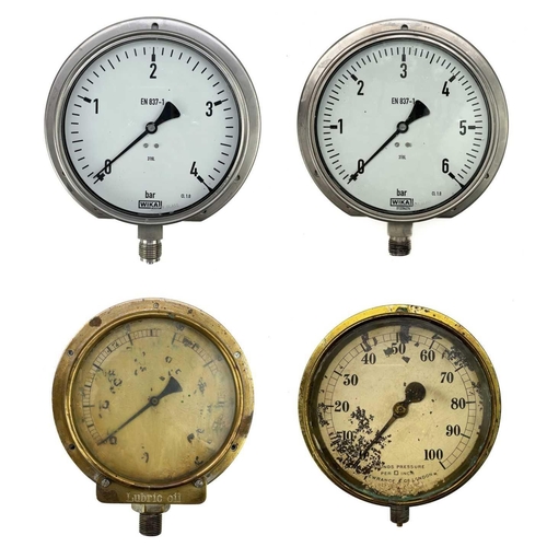 30 - A brass Dewrance & Co London pressure gauge. Diameter 18cm, another early 20th century gauge, and tw... 