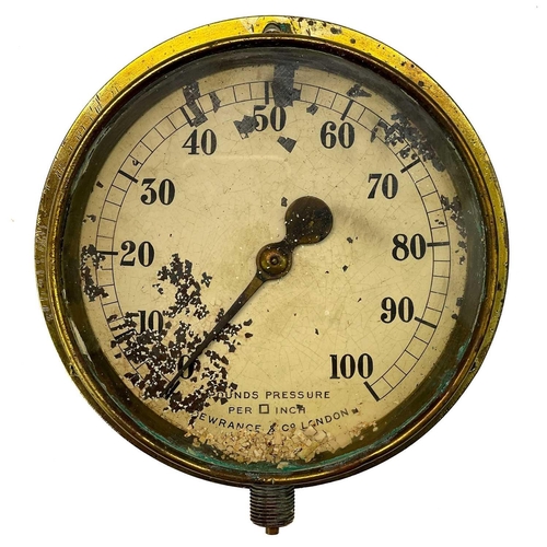 30 - A brass Dewrance & Co London pressure gauge. Diameter 18cm, another early 20th century gauge, and tw... 