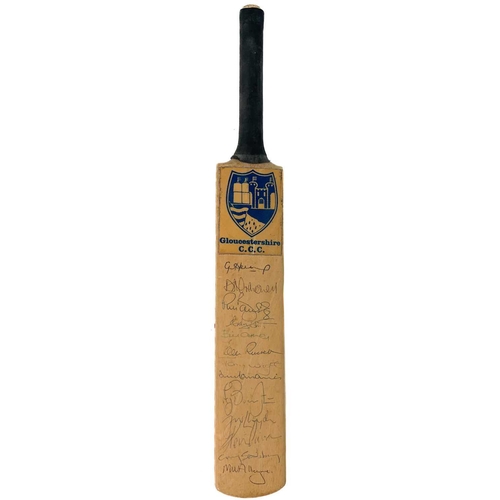 303 - A Gloucestershire mini bat signed, including Jack Russell. Together with a cricket bat signed Hampsh... 