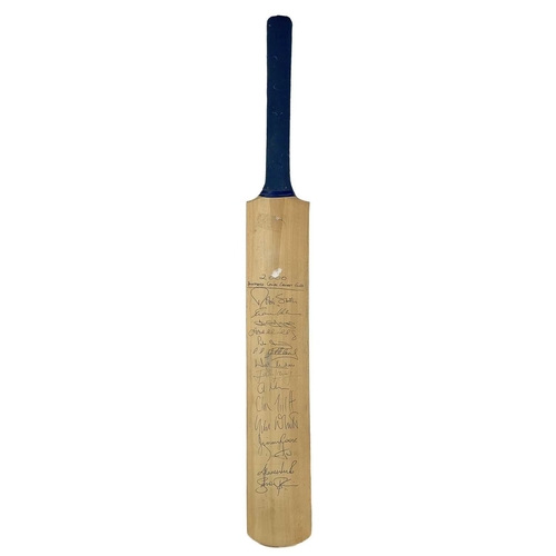 303 - A Gloucestershire mini bat signed, including Jack Russell. Together with a cricket bat signed Hampsh... 