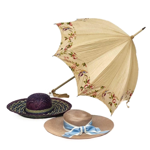 307 - A Victorian silk parasol by Paragon S. Fox & Co Limited. With ceramic handle, length 98cm, together ... 