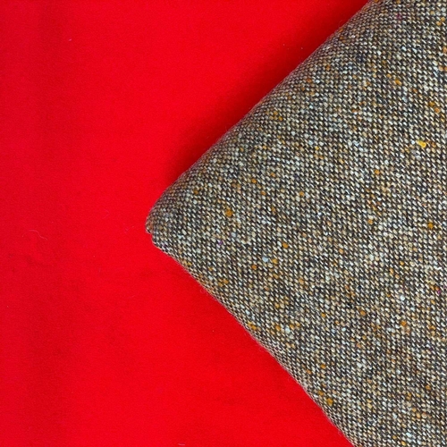 308 - A length of Melton type hunting red wool. . 406cm x 156cm together with a length of brown tweed, 220... 