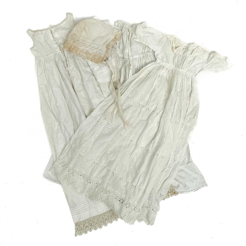 309 - A Victorian cotton nightgown with fine embroidery M.S monogram decoration and lace. Together with fo... 