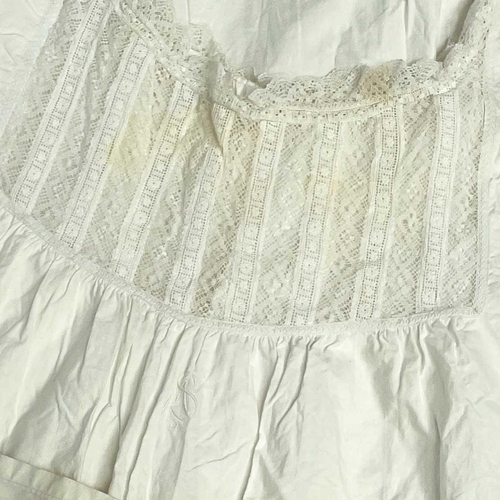 309 - A Victorian cotton nightgown with fine embroidery M.S monogram decoration and lace. Together with fo... 