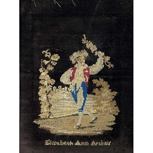 310 - A Victorian woolwork picture by Elizabeth Ann Arthur. With a dancing figure, on a velvet ground, mah... 