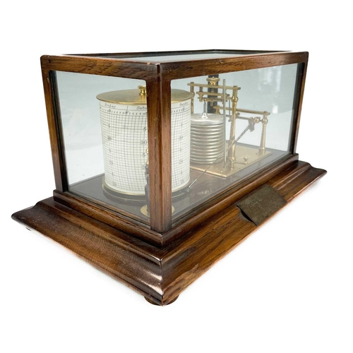 325 - A 20th century barograph by Short & Mason London. In a glazed oak case and brass presentation plaque... 