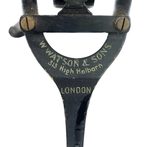 327 - A W Watson & Sons brass and black Japanned compound microscope. Stamped W.Watson & Sons, 313 High Ho... 