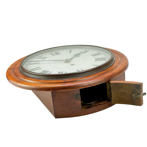 335 - A circular mahogany 30-hour wall clock. Late 19th century, with spring driven movement, total diamet... 