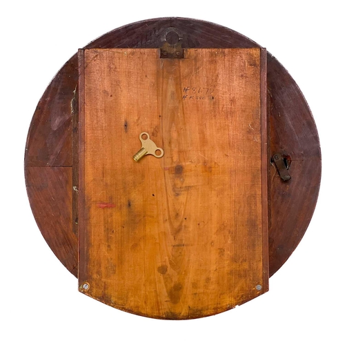 335 - A circular mahogany 30-hour wall clock. Late 19th century, with spring driven movement, total diamet... 