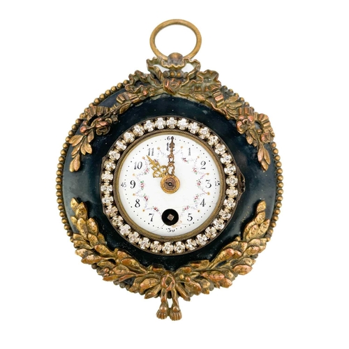 337 - A 19th century French gilt metal black enamel circular wall clock. With an enamel face with Arabic n... 