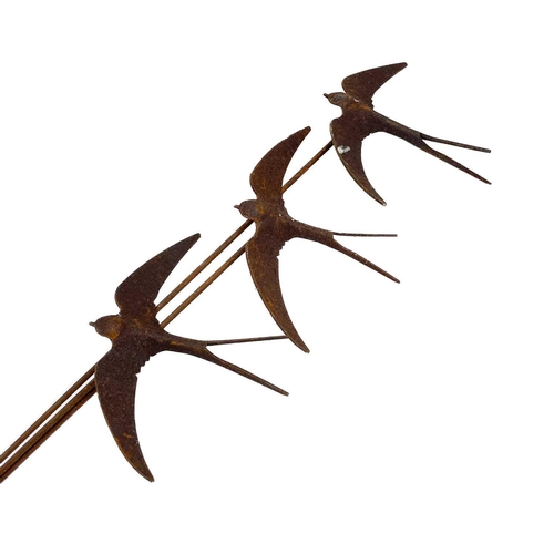 342 - Three wrought iron swallow garden ornaments. Height 160cm.