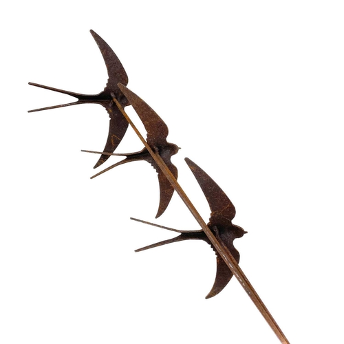 342 - Three wrought iron swallow garden ornaments. Height 160cm.