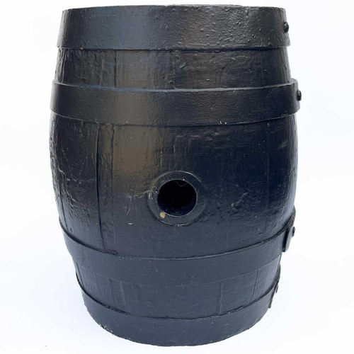 347 - Two black painted barrels. Largest height 52cm.