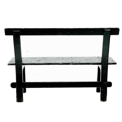 350 - A painted wood bench. CAST and CREW, height 85cm width 123cm.