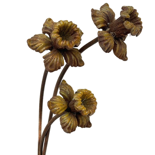 354 - Three wrought iron daffodil garden ornaments. Height 156cm