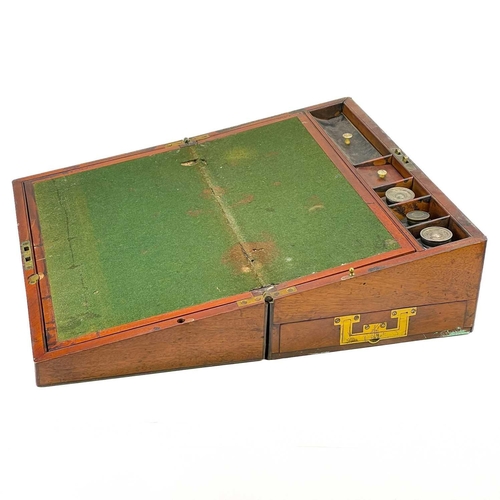 36 - A 19th century mahogany writing box. With brass stringing and inlay, the interior fitted compartment... 