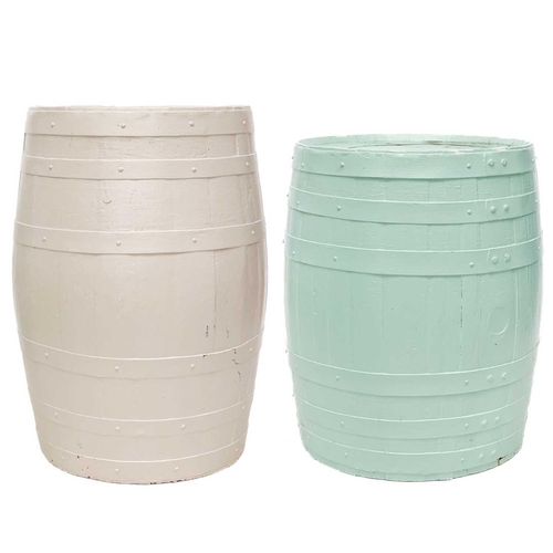 373 - Two large painted barrels Largest height 88cm.