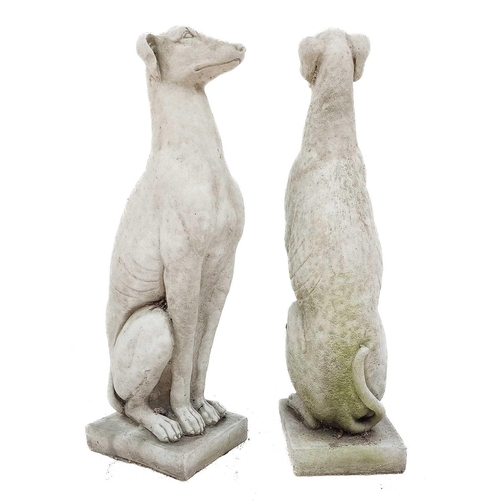 374 - A pair of reconstituted stone whippets. Height 54cm, width 14.5cm, depth 18cm. There are no conditio... 