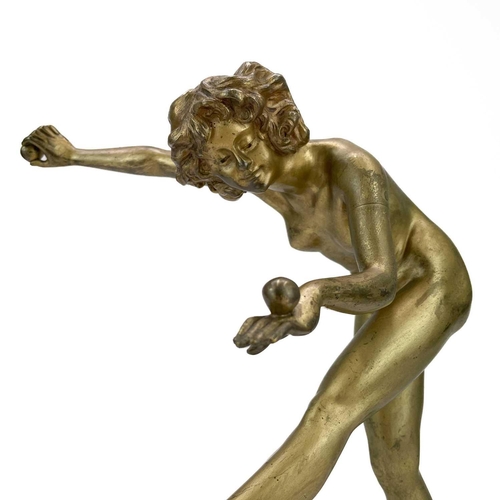 39 - Claire Jean Roberte Colinet (Belgium 1880-1950). An Art Deco gilt bronze figure of a juggler on marb... 