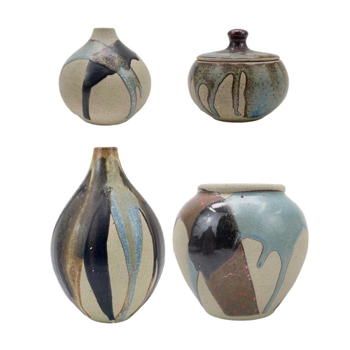 413 - Graham Peter Glynn studio pottery. Four items with drip glaze impressed marks, tallest height 16cm. ... 