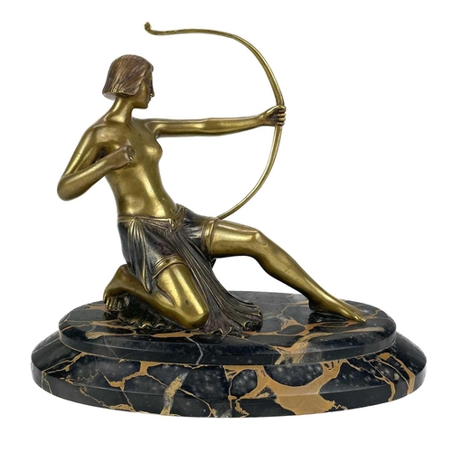 43 - An Art Deco bronze figure of Diana on black marble base. Cold painted, stamped BK? Somme Salon des B... 