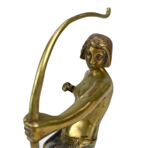 43 - An Art Deco bronze figure of Diana on black marble base. Cold painted, stamped BK? Somme Salon des B... 