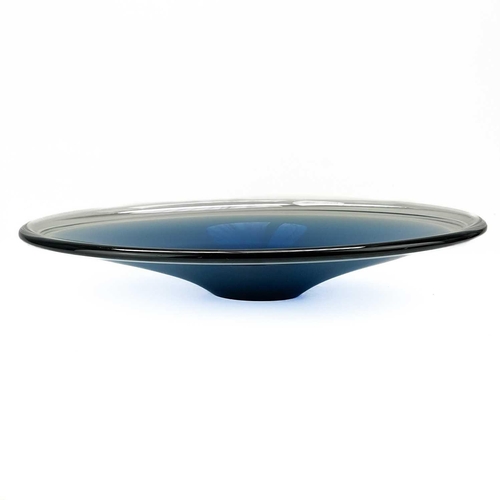 445 - A Wedgwood blue-cased glass oval dish. Etched mark, width 35.5cm, together with a ruby glass dish, p... 