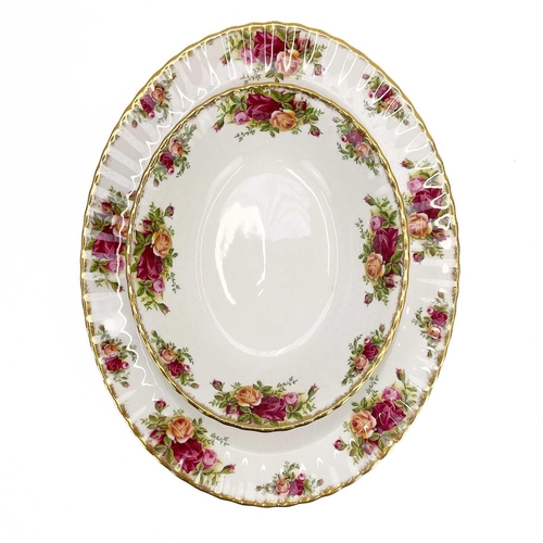 449 - A Royal Albert Old Country Roses part service. Comprising: Two twin handled circular tureens, sauceb... 