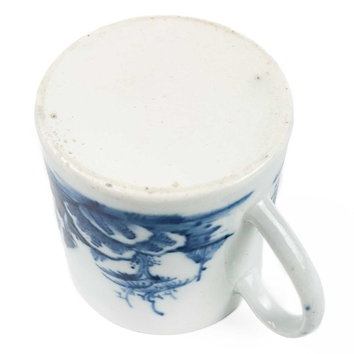 450 - An early Liverpool porcelain coffee can. Probably Chaffers, underglaze blue painted with a Chinoiser... 