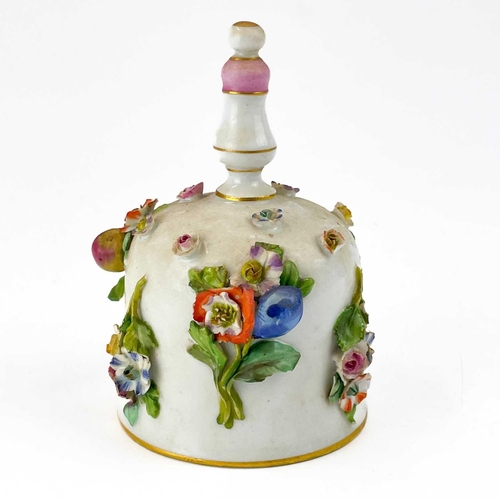 470 - A Meissen porcelain floral encrusted table bell. Blue crossed swords mark, height 11cm, together wit... 