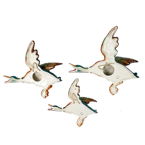 472 - A graduated set of three Beswick flying mallard duck wall plaques. Serial number 596-1, 596-2 and 59... 