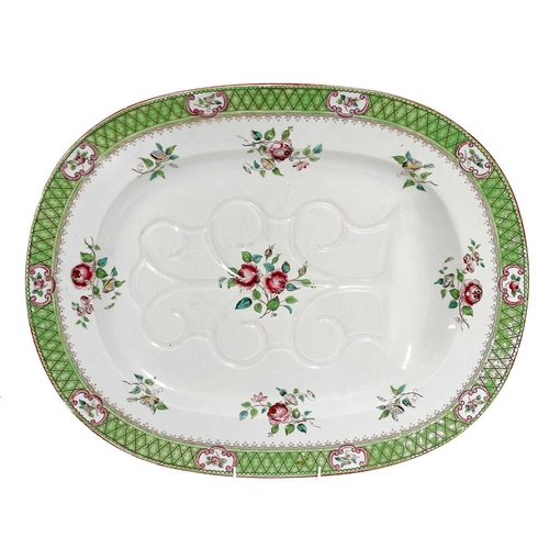 475 - A collection of diamond rose pattern Minton & Co dinnerware. To include a large meat plate, a soup t... 