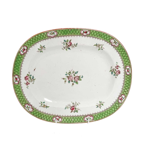 475 - A collection of diamond rose pattern Minton & Co dinnerware. To include a large meat plate, a soup t... 