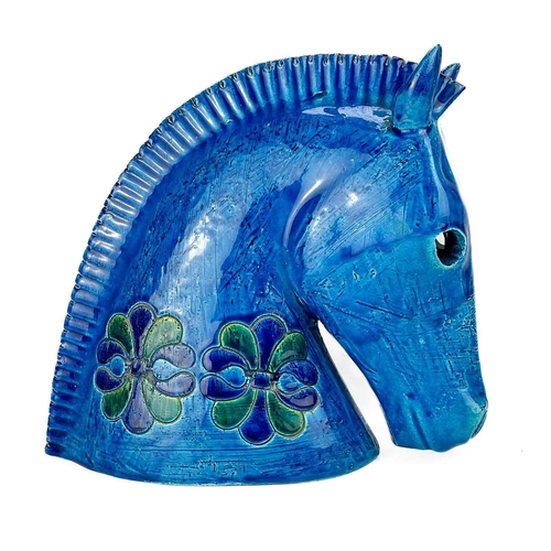 477 - A Bitossi Italian blue pottery horse head sculpture. By Aldo Londi, height 26cm. There are a couple ... 