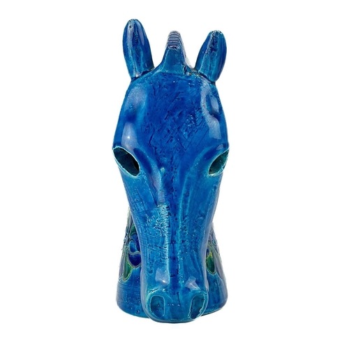 477 - A Bitossi Italian blue pottery horse head sculpture. By Aldo Londi, height 26cm. There are a couple ... 