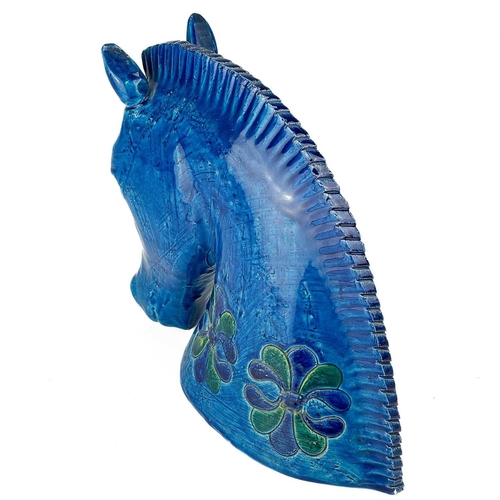 477 - A Bitossi Italian blue pottery horse head sculpture. By Aldo Londi, height 26cm. There are a couple ... 