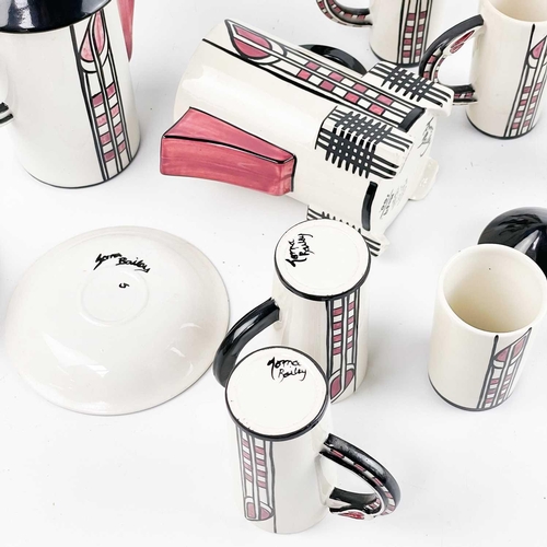 481 - A Lorna Bailey coffee service after a design by Charles R Mackintosh. Limited 19/100. Comprising: Co... 