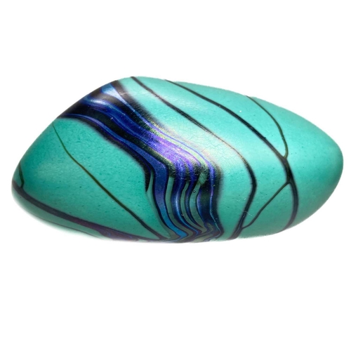 493 - Siddy Langley iridescent glass paperweight. Of pebble form signed and dated 2002 to the base. irregu... 