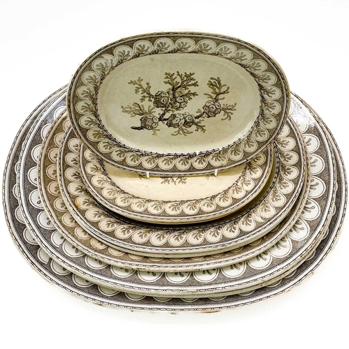 504 - A graduated set of nine Victorian meat plates. With seaweed decoration, the smallest plate measures ... 