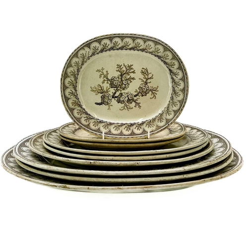 504 - A graduated set of nine Victorian meat plates. With seaweed decoration, the smallest plate measures ... 