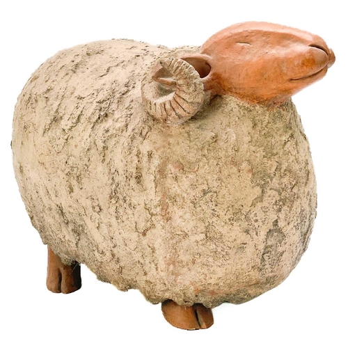 515 - A terracotta ram by Deborah Scaldwell. Signed D J Scaldwell, height 20cm together with an Oresfors c... 