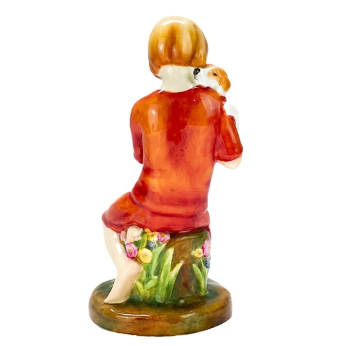 525 - A Royal Worcester figure, Mongrel Pup. By Margaret Cane, modelled as a young girl holding a puppy, n... 