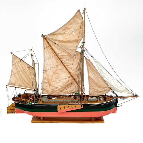 55 - A large scratch built model of a Thames barge Isabella of Ipswich On a pine stand, height 125cm widt... 