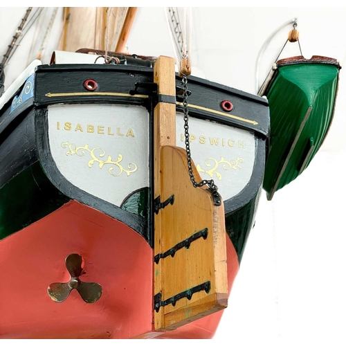 55 - A large scratch built model of a Thames barge Isabella of Ipswich On a pine stand, height 125cm widt... 