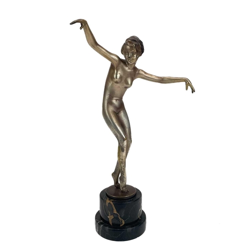 57 - Josef Lorenzl (Austrian, 1892-1950), A silvered bronze figure of a dancer, partial signature on step... 