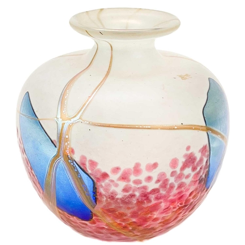 570 - Norman Stuart Clarke glass vase. Vesuvious pattern etched signature and date 91, height 8.5cm.