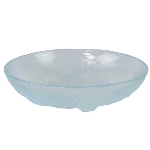 584 - A Sabino opalescent shallow glass bowl. Moulded with seaweed and sea urchins, raised mark and etched... 